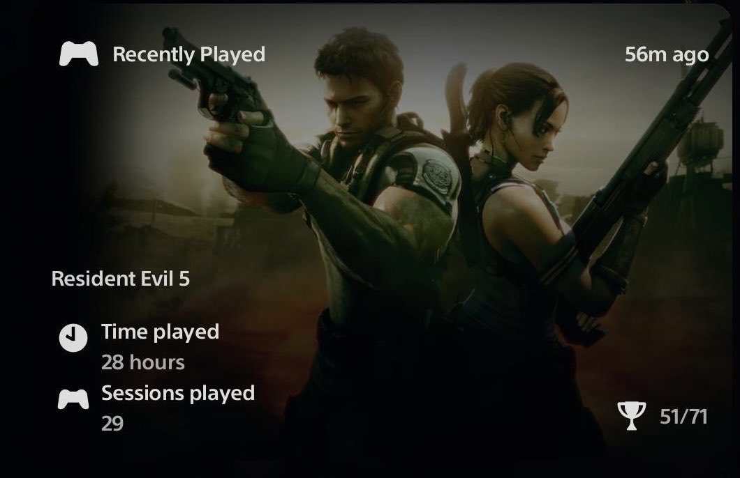 SMAHM_'s tweet photo. PS5(RESIDENT EVIL 5
Difficulty: 6/10
🏆 434

I’ll get the Platinum in all the parts They’re totally worth it and a lot of fun too https://t.co/fnku1yVdp8