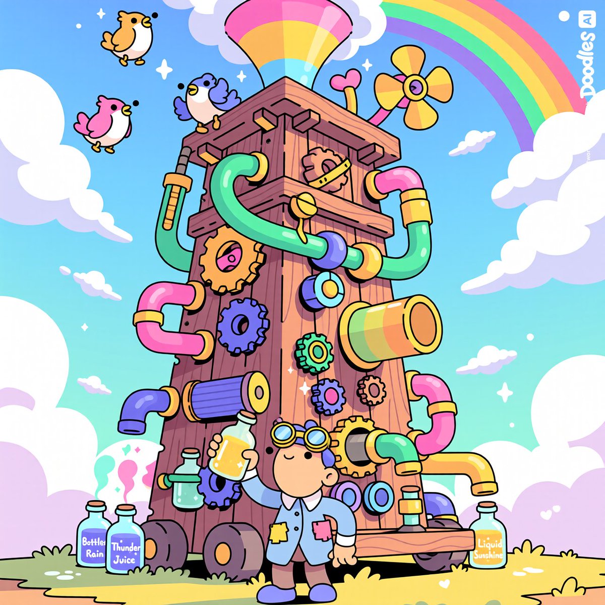 pop_dec's tweet photo. The Cloud Harvester 9000 :
Tired of waiting for rain? Bottle the sky yourself. Side effects include accidental rainbow destruction. Patent pending. https://t.co/73DAdTeort