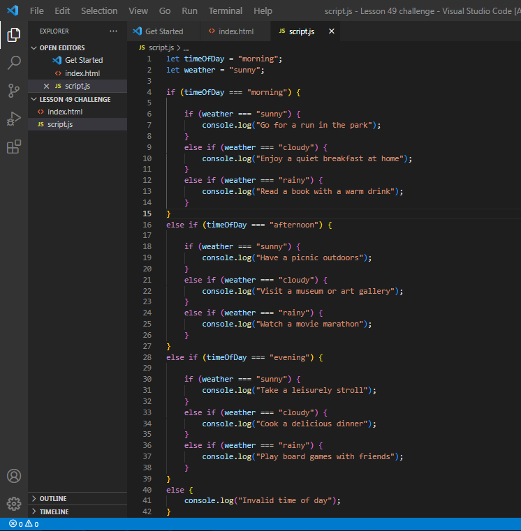 jamo__002's tweet image. The Event Planner Challenge 🎯
Practicing If/Else and Nested Conditions in JavaScript 💻
#JavaScript #CodingLife #LearnToCode
@CodeToInspire 
@Wajiha_Niazi 
@f_forough