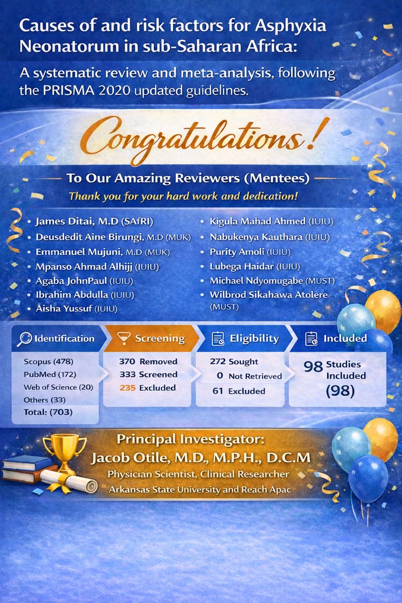 aishayk12's tweet photo. I am grateful to have been part of this milestone in systematic review.
All thanks goes to Dr.Otile @DrOtileUg who guided me through out this journey. I was able to gain advanced literature searching , title and abstract screening, full text review and data extraction. https://t.co/wUQEanI71P