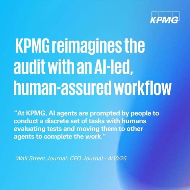 macaulay_marc's tweet photo. Learn how KPMG is driving an AI‑led, human‑assured audit experience in this Wall Street Journal article—elevating judgment, review, and audit quality while reducing manual work. Read more: https://t.co/WBhGERNJOk https://t.co/6X04qcK0gu