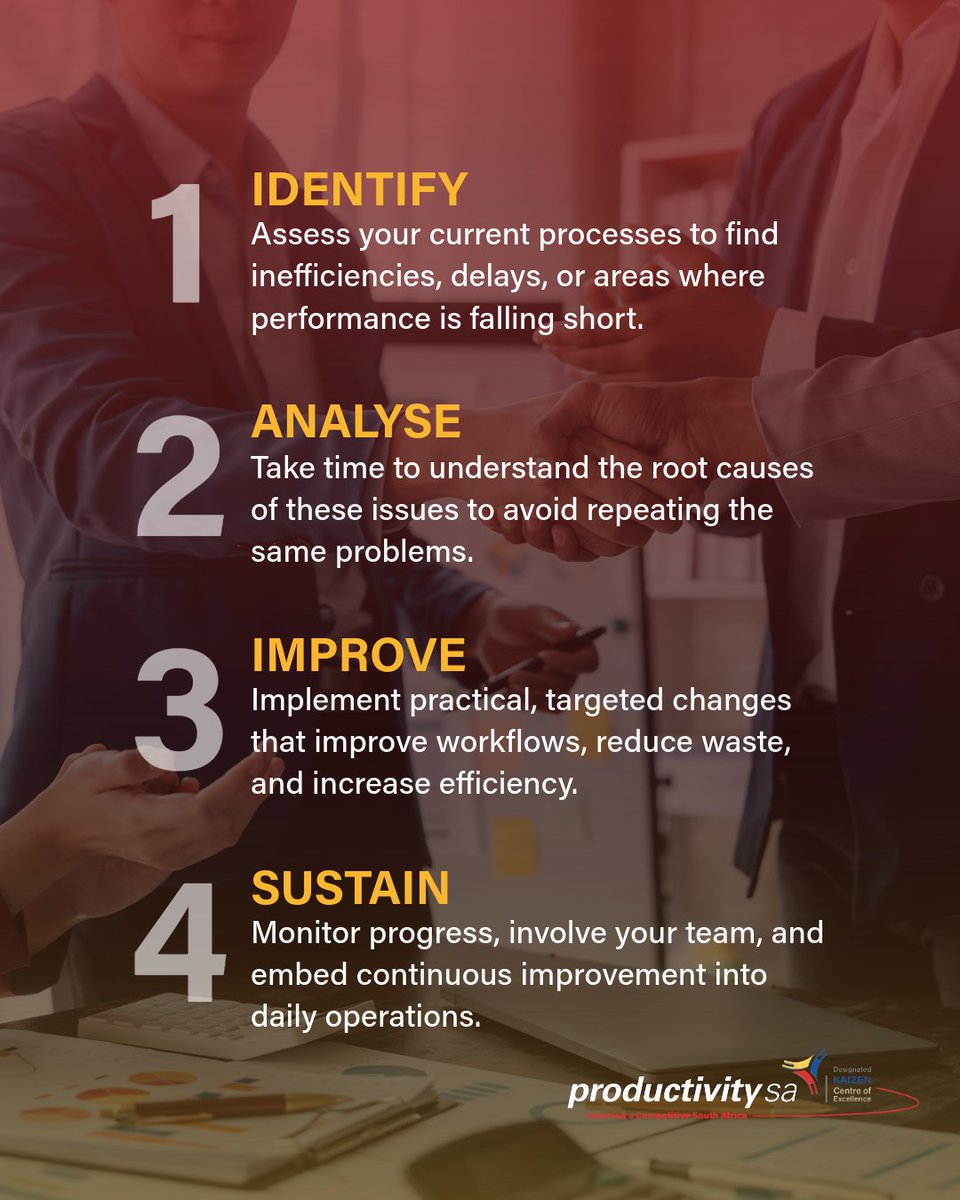 productivitysa's tweet image. Improving your workplace doesn’t need to be complex 📚

Focus on identifying challenges, understanding them, and making consistent improvements over time.

Follow for more productivity tips.

#ProductivitySA #ContinuousImprovement #WorkSmart