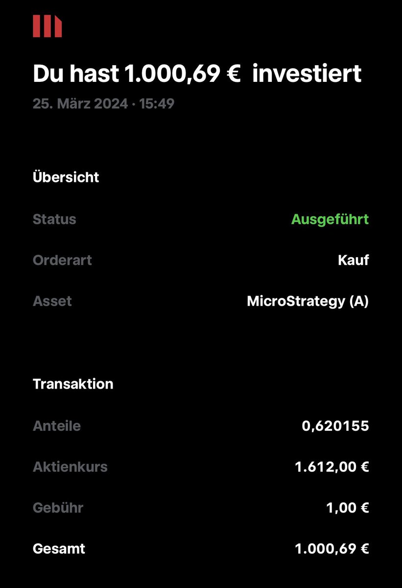 KrautValentin's tweet image. $MSTR hab ich das erste mal gekauft als der Kurs bei 1612€ das war vor dem 1:10 Split im August 2024.

Damals war die Aktie im 1 Jahres Vergleich bereits über 500% im Plus. Eigentlich dachte ich damals das der Zug schon abgefahren ist, dennoch konnte ich die Welle bis zu einem