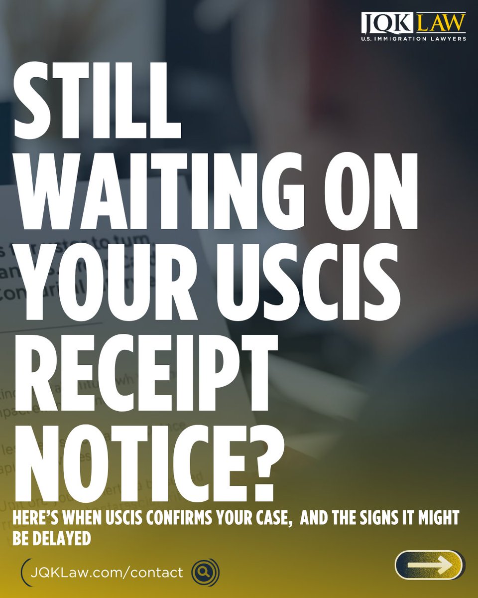 JQKLawFirm's tweet image. Filed with USCIS?

Receipts: 1–2 days (online), 7–10 days (mail), up to 9 months (U/T visas).
Next: biometrics. Delays? Check your address.

Need help? JQK Law.
Read the full carousel post here: instagram.com/jqklawfirm

#uscis #immigrationlaw #greencard #uvisa #immigrationtips