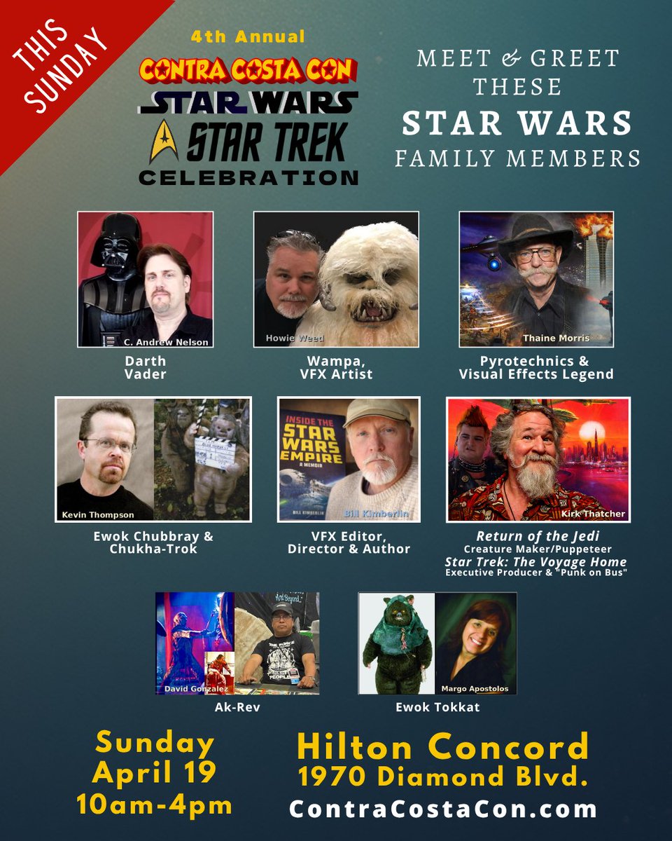 BayAreaKidFest's tweet photo. 4th annual Star Wars &amp; Star Trek Celebration @ Contra Costa Con THIS SUNDAY in Hilton Concord. 2 dozen figures from Star Wars &amp; Star Trek franchises. 4 revealing panels. Free costume contest w/cash prizes. Cosplay Groups. Dozens of vendors. Open 10am-4pm. https://t.co/bODGSmqmKQ https://t.co/eeW3BAVlnI