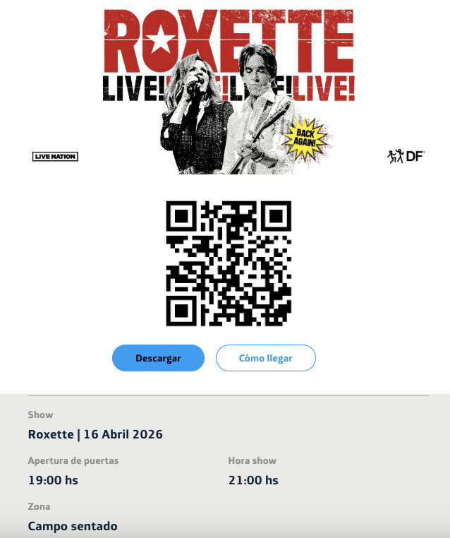 Hace meses saqué la entrada para Roxette sin fijarme la fecha y justo voy a estar de viaje 🤦 así que vendo entrada campo. DM.