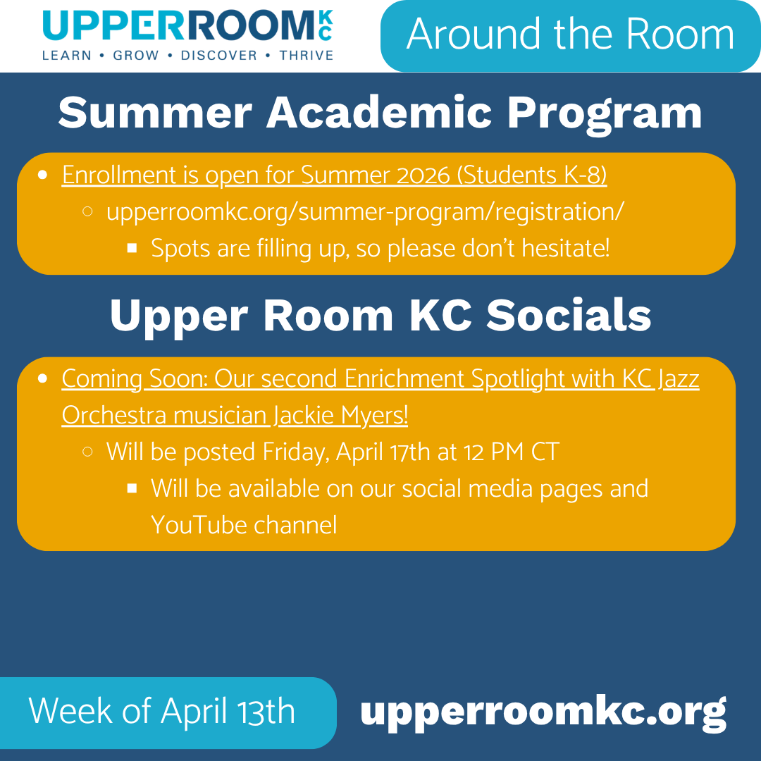 UpperRoomKC's tweet image. With everything going on around Upper Room KC, here's a quick look at the week of April 13th.

For Summer Academic Program enrollment, please visit: upperroomkc.org/summer-program…

Subscribe to Upper Room KC on YouTube: youtube.com/@upperroomkc

#urkc #summerprogram #kansascity
