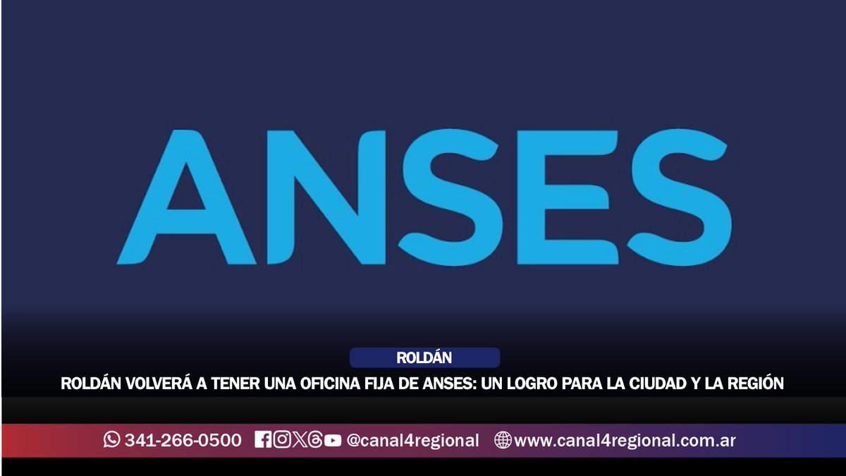 ✅🏛️ ¡ANSES VOLVERÁ A TENER OFICINA FIJA EN ROLDÁN! 👏✨

Gran noticia para la comunidad: se confirmó que el organismo nacional contará con una sede permanente en la ciudad. 🇦🇷

📺 CANAL 4 REGIONAL
💻 canal4regional.com.ar
📲 RS: <a href="/canal4regional/">CANAL 4 REGIONAL</a>