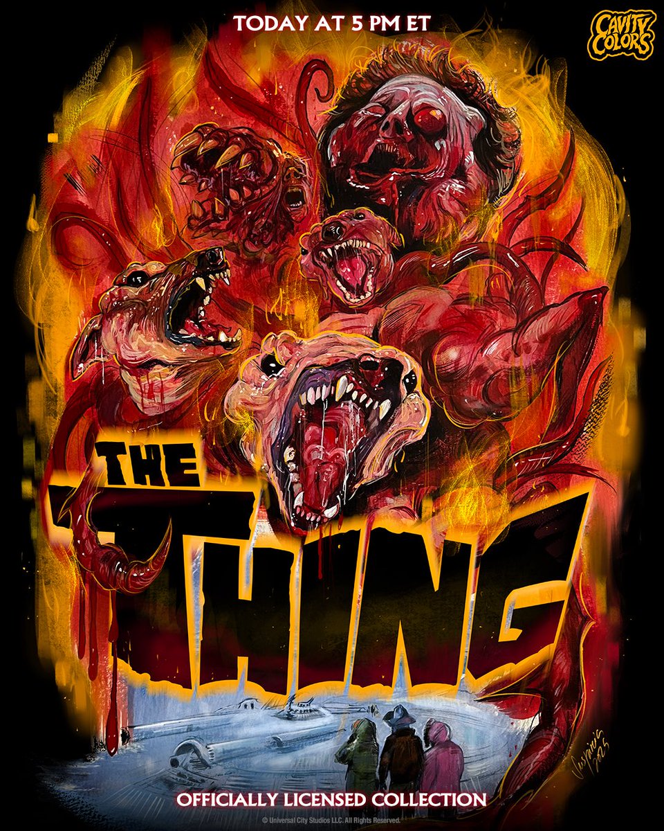 CAVITYCOLORS's tweet photo. TODAY! ❄️ New officially licensed THE THING collection arrives at 5 PM ET - and you’re in for a monstrous treat!
 
We’re celebrating John Carpenter’s slow-burning, shape-shifting nightmare of isolation and dread… a masterclass in tension and ‘80s monster mayhem! https://t.co/A6CYrB2vmy