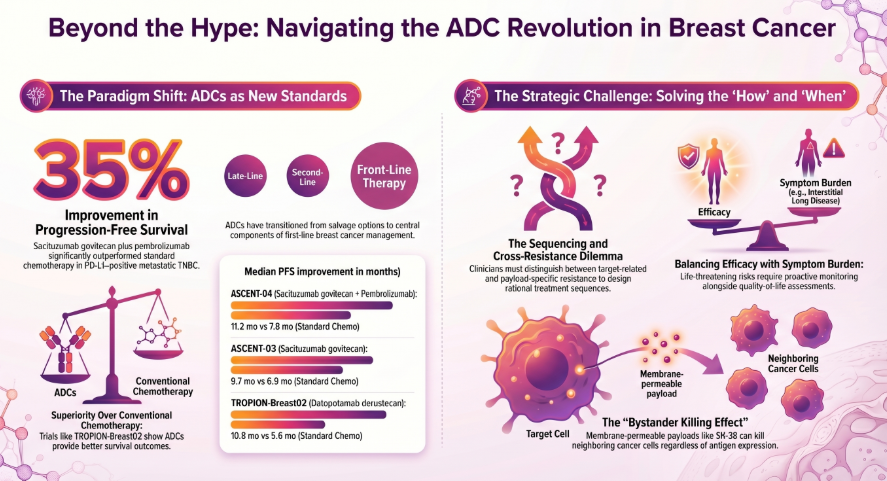 MedicalwatchHQ's tweet image. 🚨 TNBC treatment is being redefined: ADCs take center stage

New insights from the 2026 ASCO Educational Book highlight a paradigm shift in metastatic #TNBC
—from chemotherapy → to targeted and immune-based strategies
🔍 Key updates:

🔵 PD-L1+ disease
• Pembrolizumab + chemo