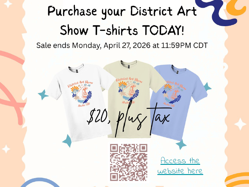JoeRushTX's tweet image. Mark your calendars, the Hutto ISD District Art Show 2026 @hipposcreate is Saturday, May 9th!  Come by Hutto High School from 2-5pm to celebrate this year's masterpieces.  Shirts available through April 27th!
@TXarted #HippoNation #Art #VisualArt #TAEA