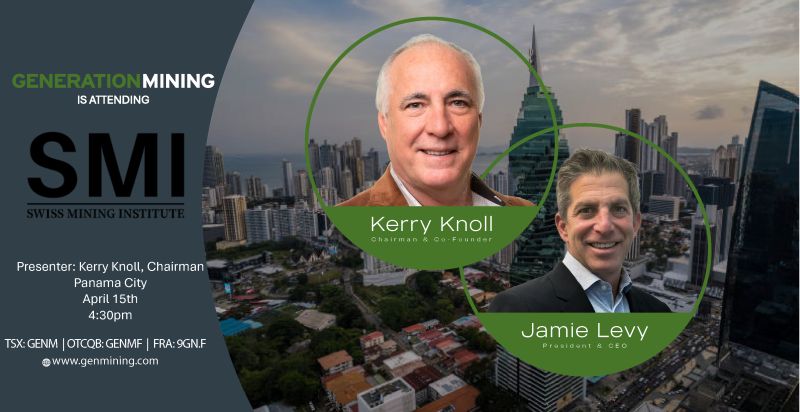 GenMining's tweet photo. We’re pleased to share that Generation Mining will be participating in the Swiss Mining Institute Conference on April 15–16, 2026, in Panama City, Panama.

Our Chairman and Founder, @kerryjknoll , will be presenting on April 15 at 4:30 p.m. EST, outlining our 2026 plans for the Marathon Copper-Palladium Project in Northwestern Ontario. He will be joined at the conference by our President and CEO, @JamieLevyGENM .

#SMI #criticalminerals #copper #palladium #mining