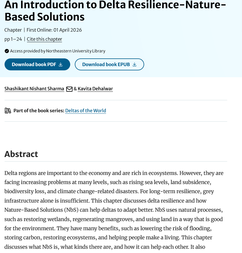 DanielPAldrich's tweet image. New #chapter from Sharma and Dehalwar: An Introduction to Delta Resilience-Nature-Based Solutions
TL;DR: ecological integrity, social justice, and adaptive governance, which help to link human health to natural systems 
link.springer.com/chapter/10.100…