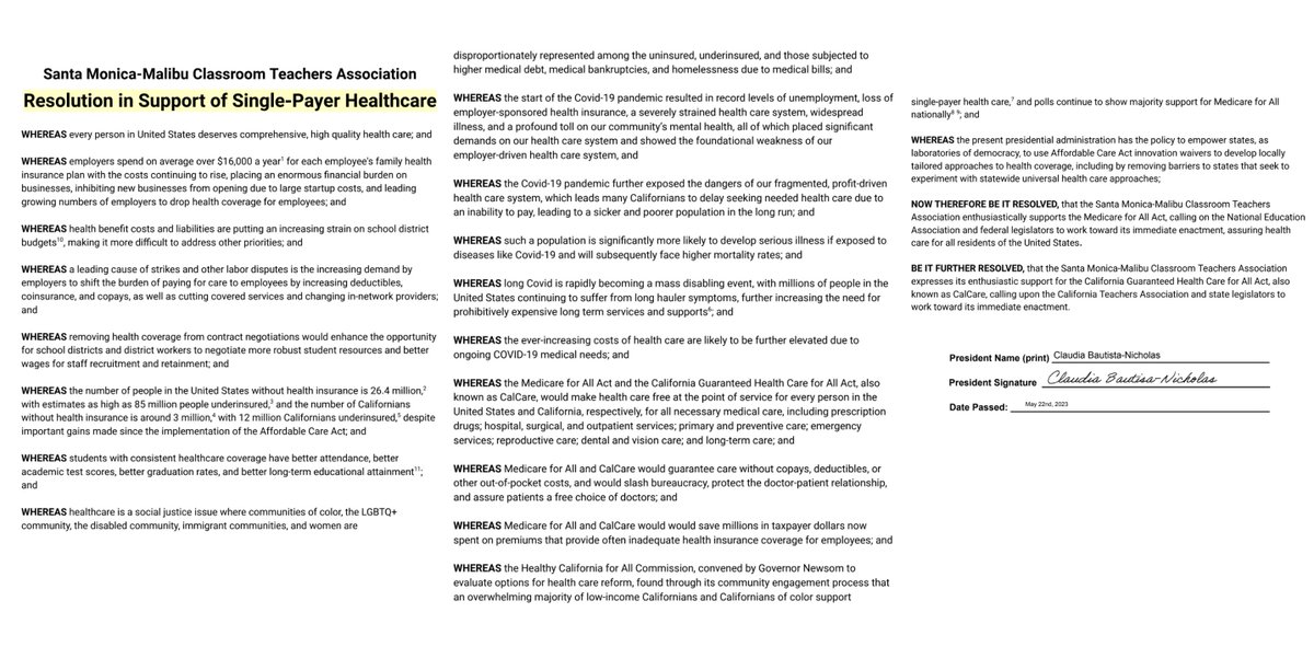 Ed4SinglePayer's tweet photo. A reminder for @AsmRickZbur as we're hearing he is one of the Dems trying to kill #AB1900 behind closed doors:

The @SMMCTA educators in AD 51 *unanimously* passed a #SinglePayer resolution in support of #CalCare.

His #AD51 primary challenger, @colindhernandez supports the bill. https://t.co/w6A0UizGMn