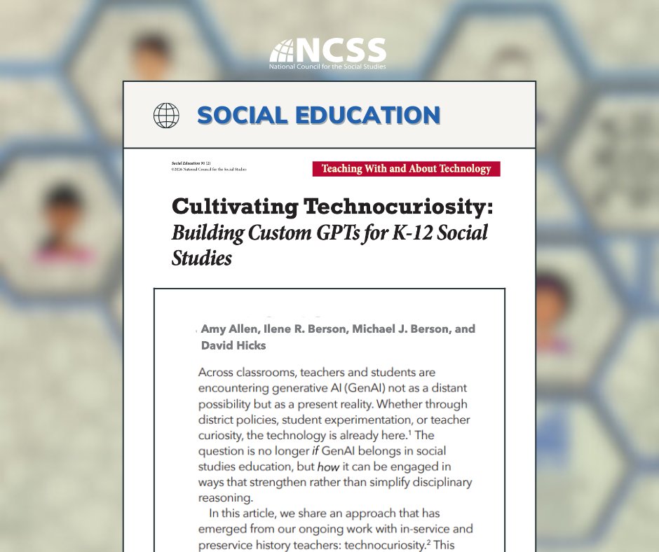 NCSSNetwork's tweet image. This open-access article invites teachers to explore #GenAI through inquiry and reflection rather than fear or fascination. 

➡️ Read it now in the latest issue of #SocialEducation: hubs.li/Q0469yQT0 #technocuriosity