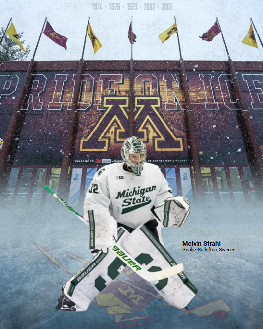 FutureGophers's tweet image. 🚨CO〽️〽️ITTED🚨

#PrideOnIce〽️ dipped back into the Sparty goalie well and have added Melvin Strahl via the Portal!

5th round pick in the 2023 NHL Draft by #cbj

The Swede 🇸🇪 netminder only appeared in three games for MSU &amp;amp; has three years of eligibility left

#FutureGopher〽️