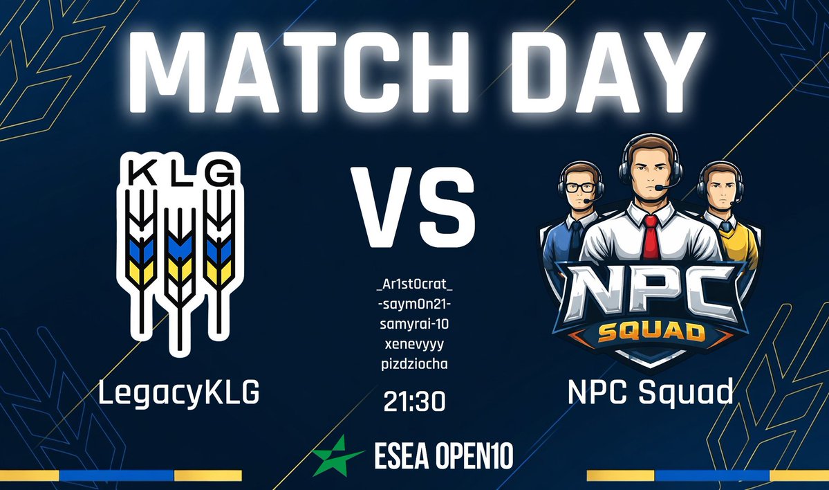 KLGeSport's tweet image. MATCH DAY! Our team LegacyKLG, decorated with patriotic wheat stalks and a blue-and-yellow ribbon, enters the battle today in ESEA Open 10. Their opponents are the disciplined squad from NPC Squad. It's going to be intense! 🔥
#klg #eseaopen10 #cs2