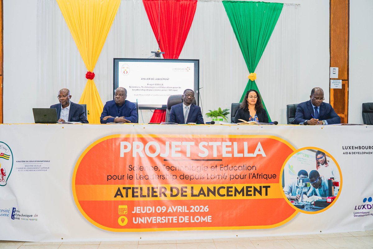 MESR_Tg's tweet photo. Le 9 avril 2026, l’Université de Lomé a accueilli l’atelier de lancement du projet Science, Technologie et Éducation pour le Leadership depuis Lomé pour l’Afrique (STELLA), sous la présidence du ministre de l’Éducation nationale.
https://t.co/Y13oX8ZcBG https://t.co/xeAtEu2bbu