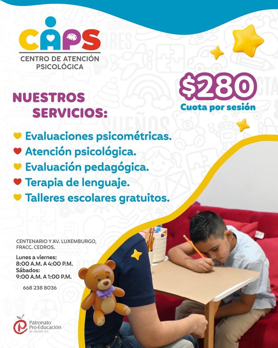 Nuestro CAPS ofrece una serie de servicios a favor de la salud mental y emocional de familias ahomenses. 🧠❤️

Infórmate más en nuestras líneas de contacto y benefíciate de este gran centro.