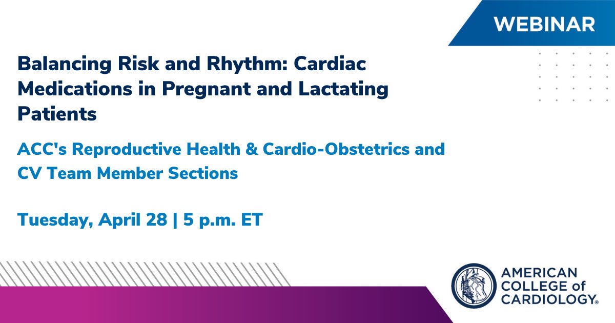 Bravo__MD's tweet image. 🚨@ACCinTouch Cardio-Obstetrics #webinar

This case-based webinar will review practical #strategies for managing cardiovascular #medications in #pregnant and postpartum patients, with attention to #fetal and #neonatal safety. Faculty will highlight key resources for evaluating