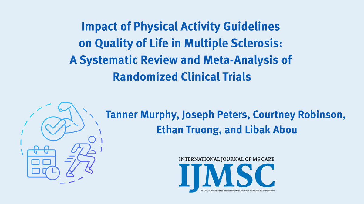 IJMSCtweets's tweet image. "...this systematic review aims to determine whether meeting [#MultipleSclerosis #PhysicalActivity #Guidelines] is associated with improvements in QOL...and to define whether improvements meet clinical significance thresholds."
doi.org/10.7224/1537-2…
@KansasCityU @libak9