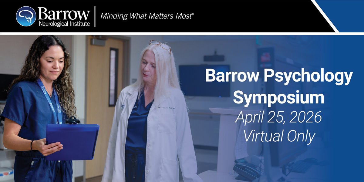 BarrowNeuro's tweet image. There's still time to register for the 2026 Barrow #Psychology Symposium! This virtual course on 4/25 aims to provide critical updates for psychologists working w/ various medical conditions, including neurological. 4 CEs will be available for attendance: bar.rw/psychology2026