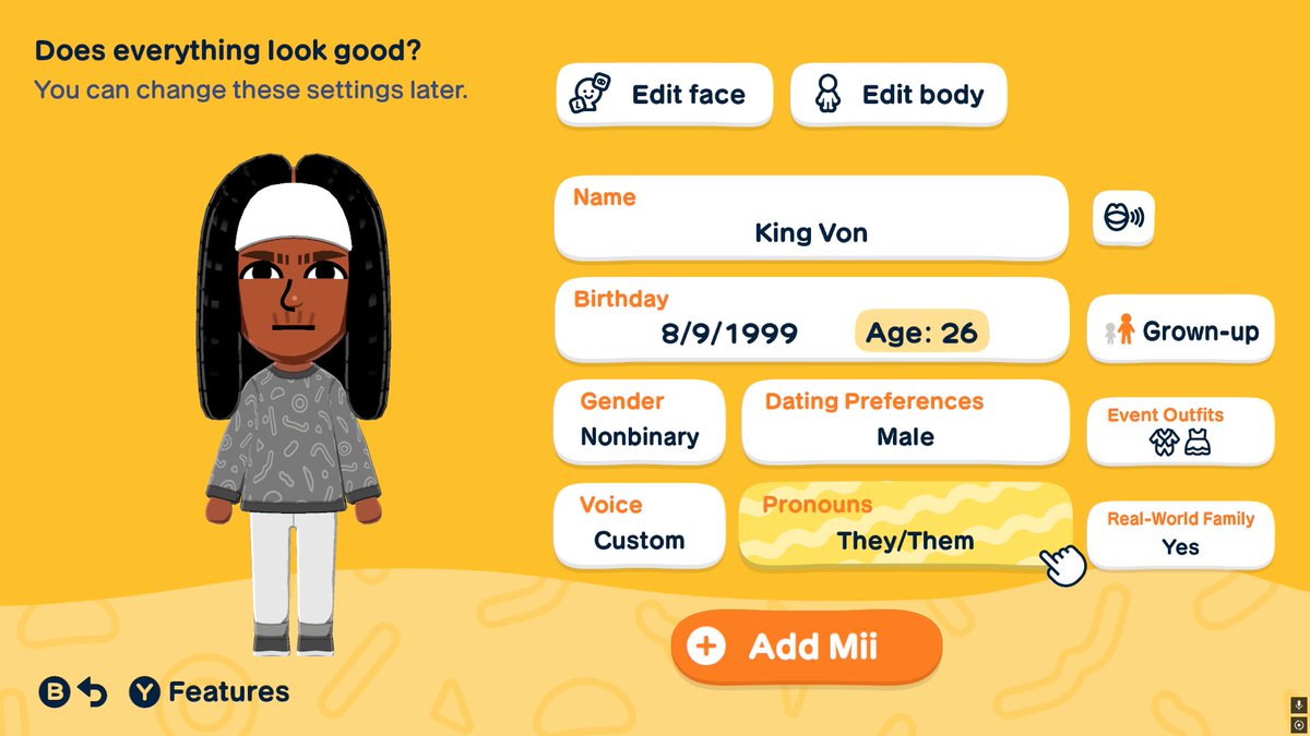 d2beyondlight's tweet image. the concept of they/theming King Von in Tomodachi Life
