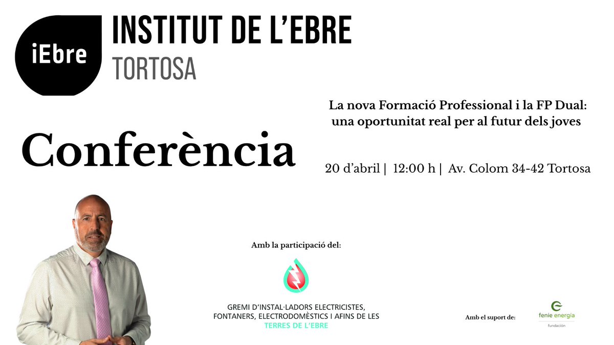 antoni_ruiz_'s tweet image. 📢 El 20 d’abril seré a Institut de l’Ebre (Tortosa) parlant de futur, FP i oportunitats en els oficis.

Amb el Gremi d’Instal·ladors de les Terres de l’Ebre i el suport de Fundació @fundfenienergia @fenieenergia  Energia. 💡

#FP #Futur #Oficis
