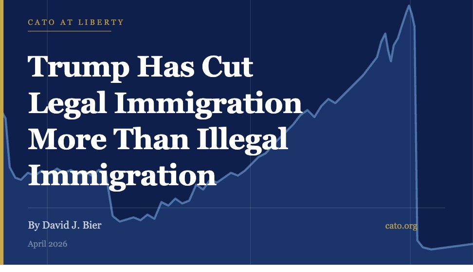 David_J_Bier's tweet image. Trump has cut legal immigration more than illegal immigration, as I predicted. While illegal entries have fallen, they continued a prior trend, falling more before he came back. Meanwhile, Trump has cut legal entries, reversing the prior upward trend.