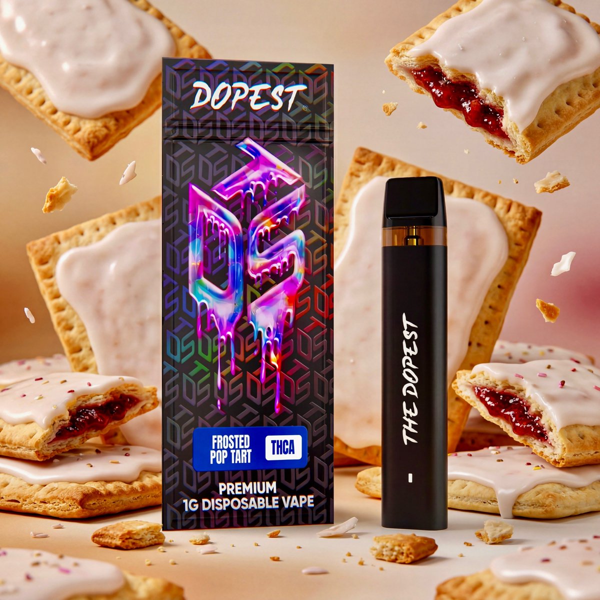 2 new flavors out now in both a 1g disposable and 1g vape: Frosted Pop  Tarts & Purple Gushers