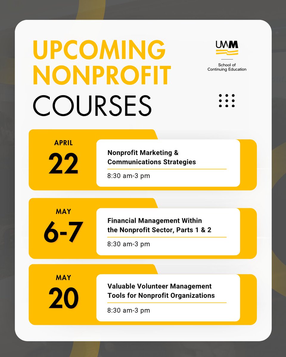 Join our upcoming live online nonprofit courses designed to help you lead with confidence. Whether it’s managing finances, engaging volunteers or strengthening your marketing efforts, there’s a path for every nonprofit professional. bit.ly/4bXMYOR