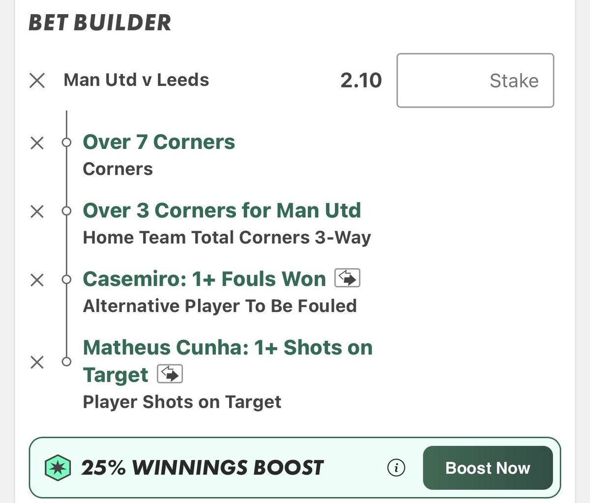 TizaOfficial's tweet photo. Both teams average over 8 corners per game this season and United average 4.59 per game. Casemiro is fouled in 62% of games and with the game being at Old Trafford I expect Cunha to have an impact on the game. Add United to Win if you’re feeling fruity https://t.co/gzVp1Sro73