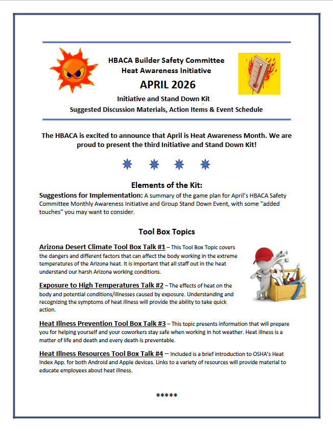 HBACA_AZ's tweet photo. April is Heat Safety Awareness Month, and HBACA is urging members to make heat safety a priority on every job site. Training materials, toolkits, and resources are available at -> https://t.co/zlln2voAeJ https://t.co/vfnUYqc5oF