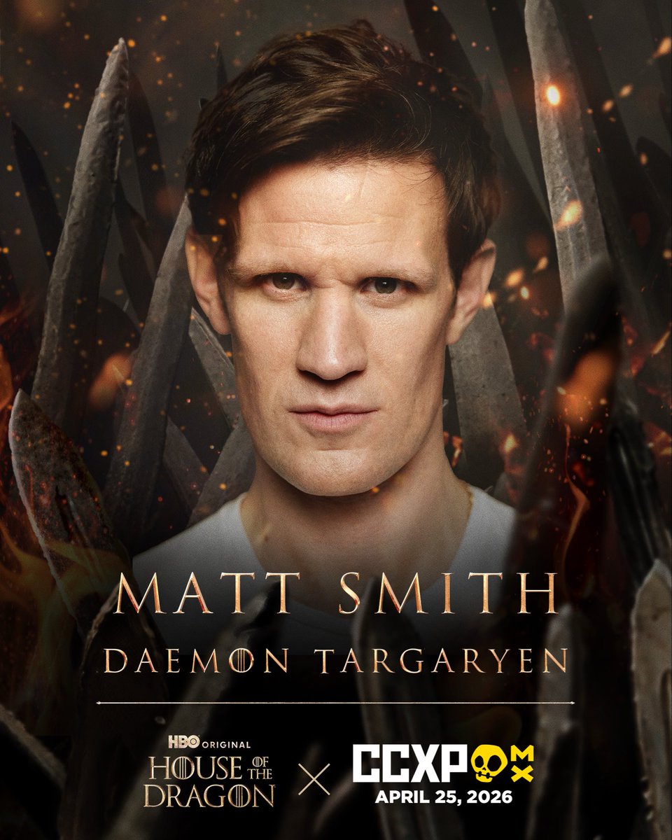 HouseofDragon's tweet image. Power demands an audience. Catch Matt Smith, Olivia Cooke, and Fabien Frankel at #CCXPMéxico on April 25. #HOTD Season 3