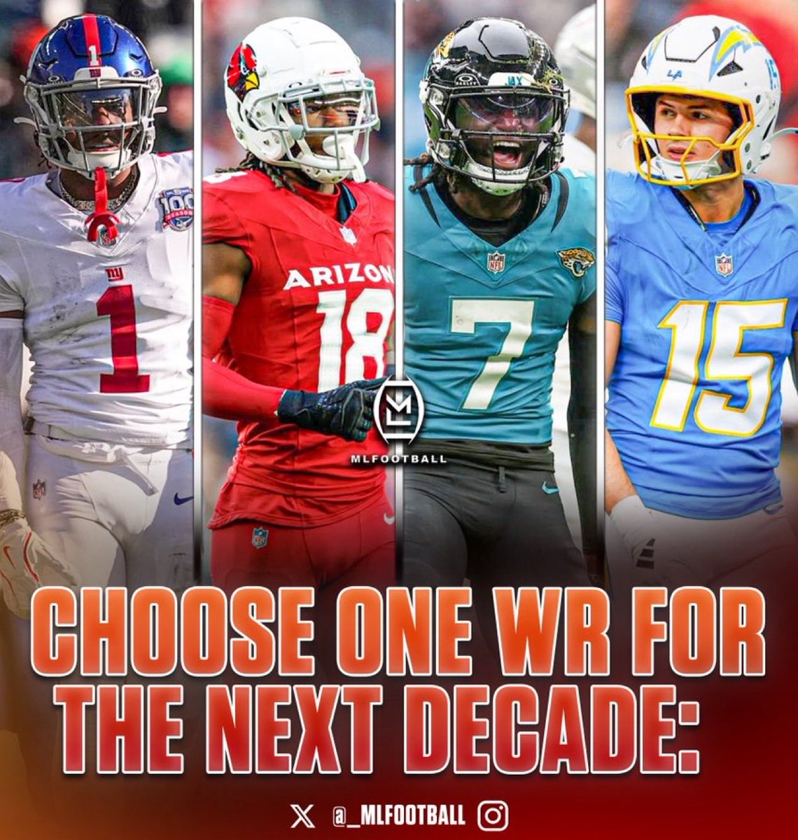 MLFootball's tweet image. CHOSE ONE #NFL WIDE RECEIVER FOR THE NEXT DECADE:

MALIK NABERS
MARVIN HARRISON JR.
BRIAN THOMAS JR.
LADD MCCONKEY

🧐🧐🧐