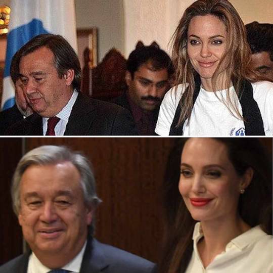 Toastiewiththe's tweet image. #AngelinaJolie #MotivationalMonday
1. UNHCR press conferences with High Commissioner for Refugees, Antonio Guterres - Pakistan, 2005 
2. September 14, 2017 meeting with the UN Secretary General, Antonio Guterres at the UN in New York.
