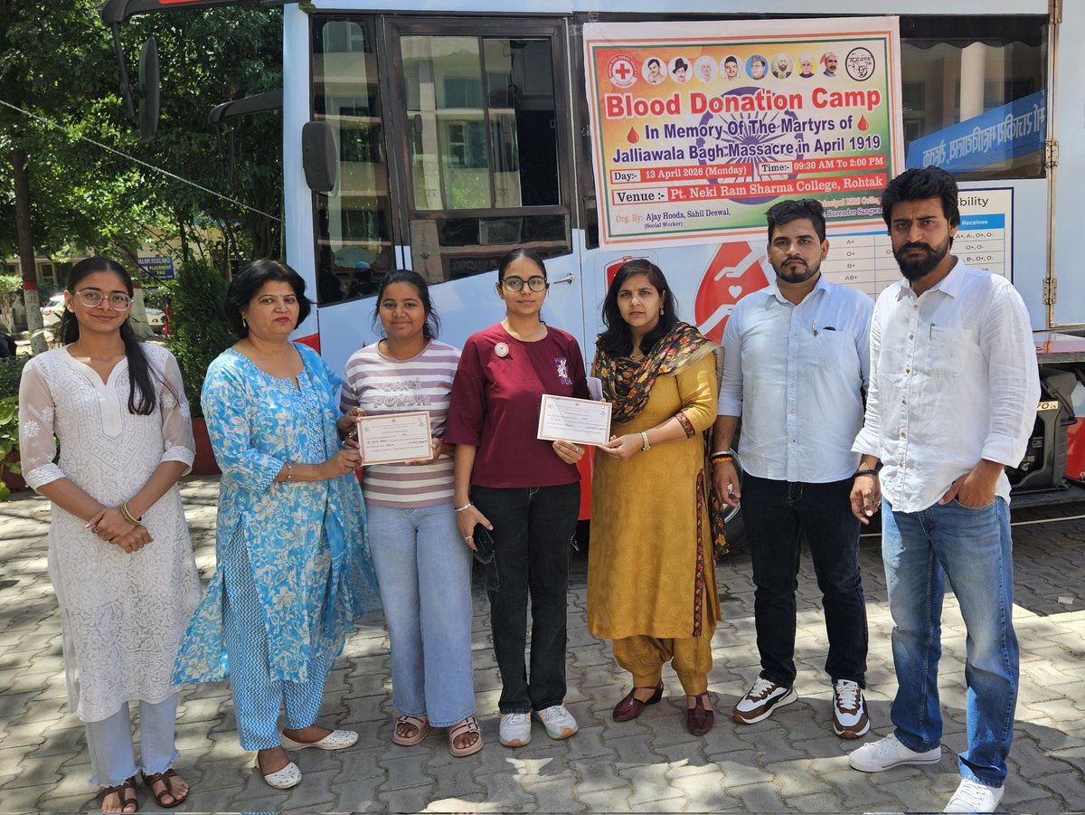 _AjayHooda's tweet photo. #प्रणाम_शहीदां_नु
 Today #Blood_Donation_Camp at #NRS College Rohtak in Memory Of 🇮🇳Martyrs Jalliawala Bagh Massacre in 13April 1919.
Thanks and congratulations to all the blood donors. 🙏😊
#Donatebloodsavelife 
#MDU @BloodDonorsIn @cmohry @DiprHaryana @MANAGEROFFOUND2 https://t.co/nBnSlm1R5L