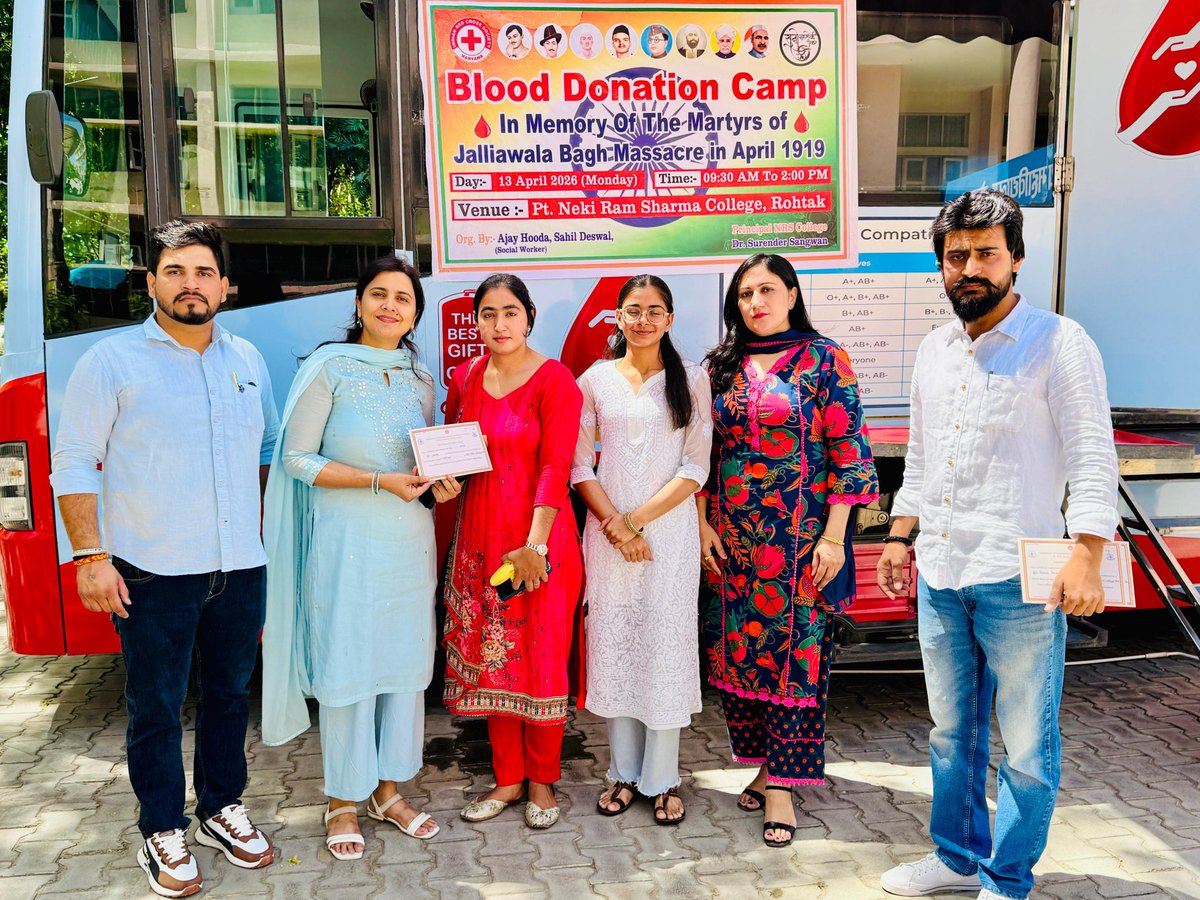_AjayHooda's tweet photo. #प्रणाम_शहीदां_नु
 Today #Blood_Donation_Camp at #NRS College Rohtak in Memory Of 🇮🇳Martyrs Jalliawala Bagh Massacre in 13April 1919.
Thanks and congratulations to all the blood donors. 🙏😊
#Donatebloodsavelife 
#MDU @BloodDonorsIn @cmohry @DiprHaryana @MANAGEROFFOUND2 https://t.co/nBnSlm1R5L