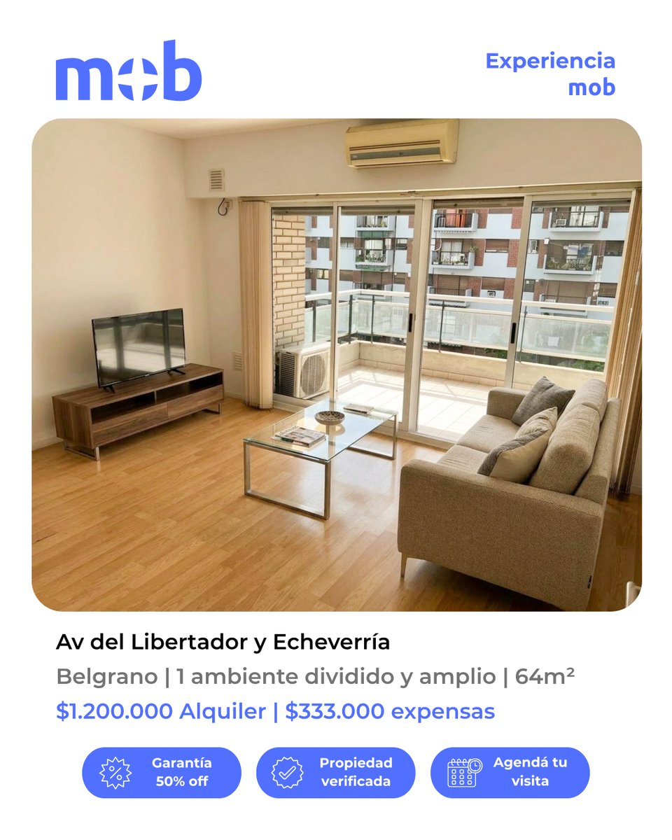 inaki_valencia_'s tweet photo. Hoy se subió la 3ra propiedad en Mob!

Semipiso en Belgrano sobre Av. del Libertador

Depto de 1 ambiente muy amplio, dividido. 64 m² totales (prácticamente un 2 ambientes)

Con lavadero, gimnasio y seguridad 24hs

(sin amoblar)

Alquilalo desde mob, con garantía 30% off https://t.co/BleZyXMGTT