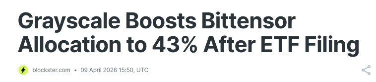 TaoOutsider's tweet photo. $TAO Bittensor - Grayscale raises TAO allocation from 31% to 43%. https://t.co/GGzWxuFouY
