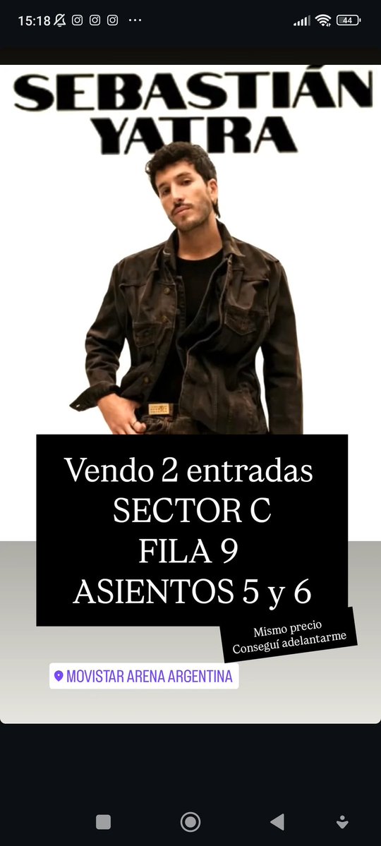 VENDO 2 ENTRADAS EXCELENTE UBICACIÓN en MOVISTAR BUENOS AIRES
