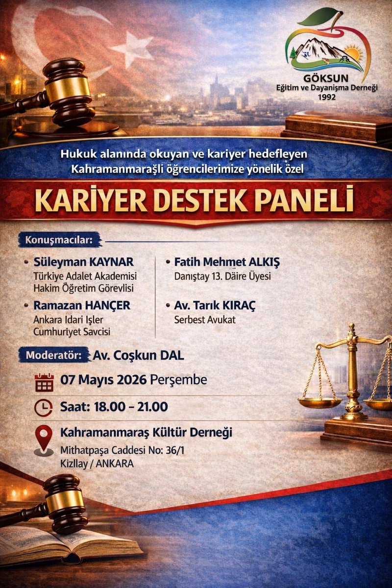 Goksunder's tweet photo. DEĞERLİ ÖĞRENCİLERİMİZ
KARİYER DESTEK PANELİMİZE;
Hukuk alanında okuyan veya Hukuk alanında görev yapmayı hedefleyen Kahramanmaraş’lı öğrencilerimizi bekliyoruz. https://t.co/TOVNVxkzef