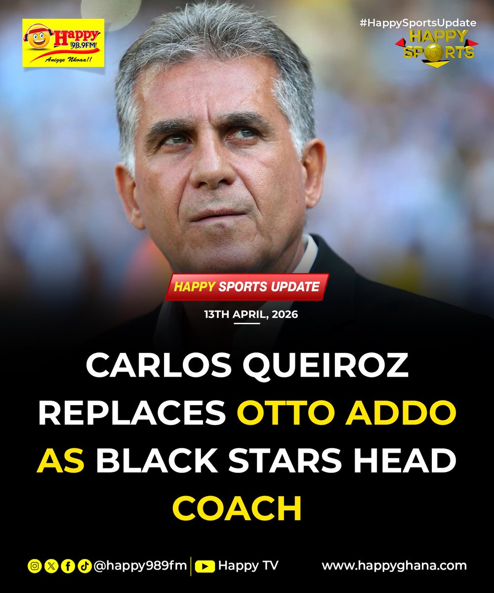 YSportsGh's tweet photo. Queiroz, 73, will take immediate charge to lead Ghana’s campaign at the 2026 FIFA World Cup, co-hosted by Canada, Mexico, and the United States. 

He succeeds Otto Addo and is expected to sign a short-term deal focused primarily on the tournament.

#HappySports https://t.co/qn8UKFnDoA