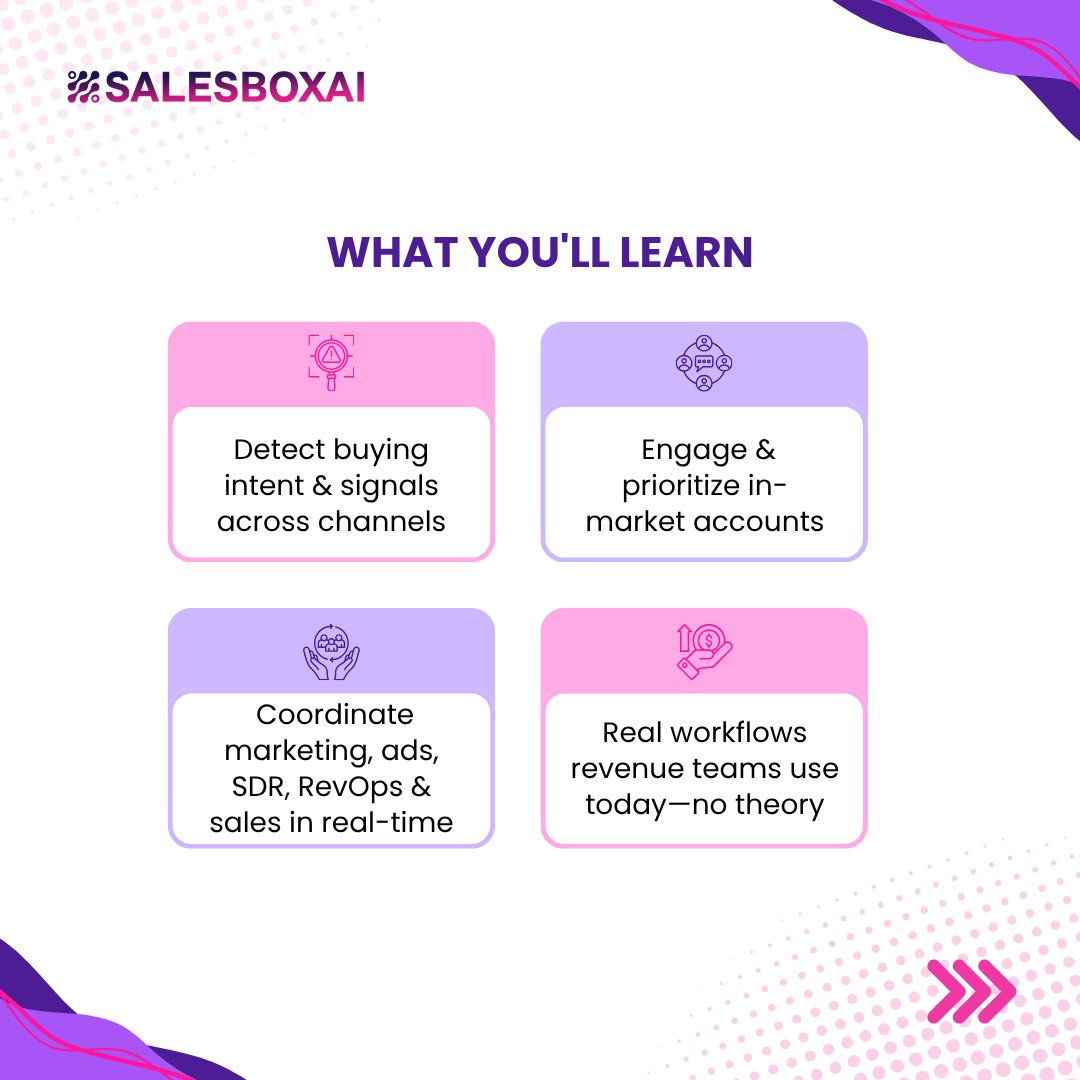 salesboxai's tweet photo. Your GTM stack is generating signals. But they're not talking to each other. Join our webinar on Signal-Led AI Prospecting 🎯where AI agents detect intent, coordinate teams, &amp; engage prospects.

𝐃𝐚𝐭𝐞 𝐔𝐩𝐝𝐚𝐭𝐞: Wednesday, April 22, 11am PST🔗 https://t.co/Ju983wKk6s https://t.co/QZo3CkiBlI