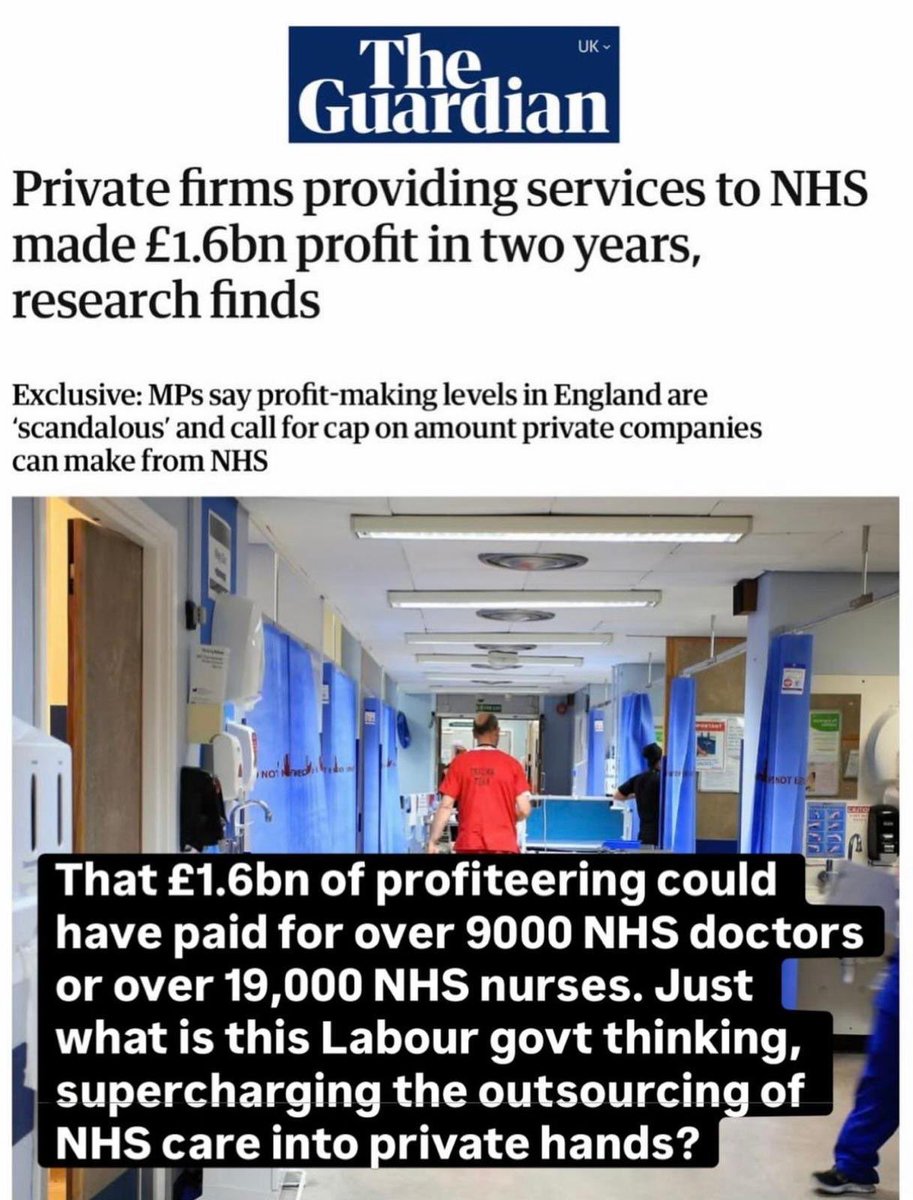 DrNeenaJha's tweet image. You know what might be a good idea for the future funding model for the NHS?

END PRIVATISATION!

Private firms made £1.6 BILLION profit from NHS services?!

Meanwhile HCWs pay the price with suppressed wages &amp;amp; patients have sig poorer health outcomes

Patients over profits!