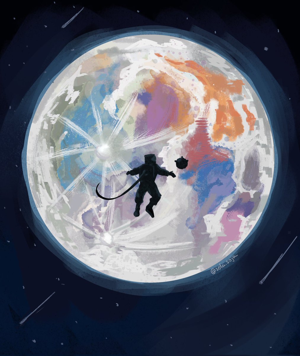 SofaSoja's tweet photo. yjh in space (with the colorful moon) #yjh #orv #space #fanartㅤㅤㅤㅤ #moon #artemisii (ik the pictures of the moon werent taken during the artemis mission) https://t.co/F2meGh9F14