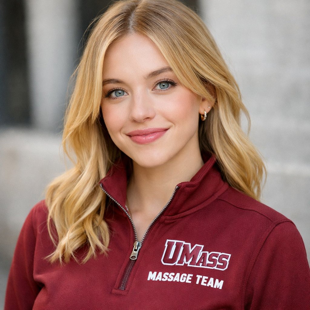 NCAAPuckWatch's tweet photo. Look in at Sydney Sweeney, the new massage therapist for UMass Mens Hockey. Coach Carvel does not believe her current role in Euphoria will be a distraction for the team. https://t.co/64FFAVdvae