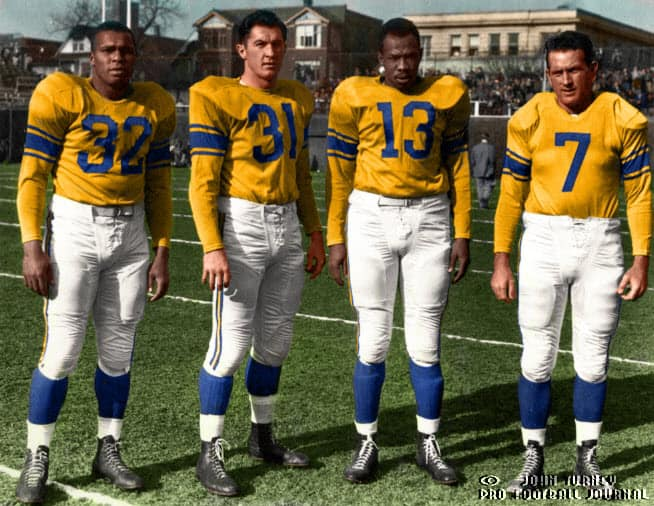 JKBOGEN's tweet image. Exactly what we said when the inferior Chargers unveiled the all yellow last year lmao. Do some research before you run your mouth off you sound ridiculous. The #Rams wore yellow in Los Angeles in the 1940's and 1950's before the Chargers were in the NFL...