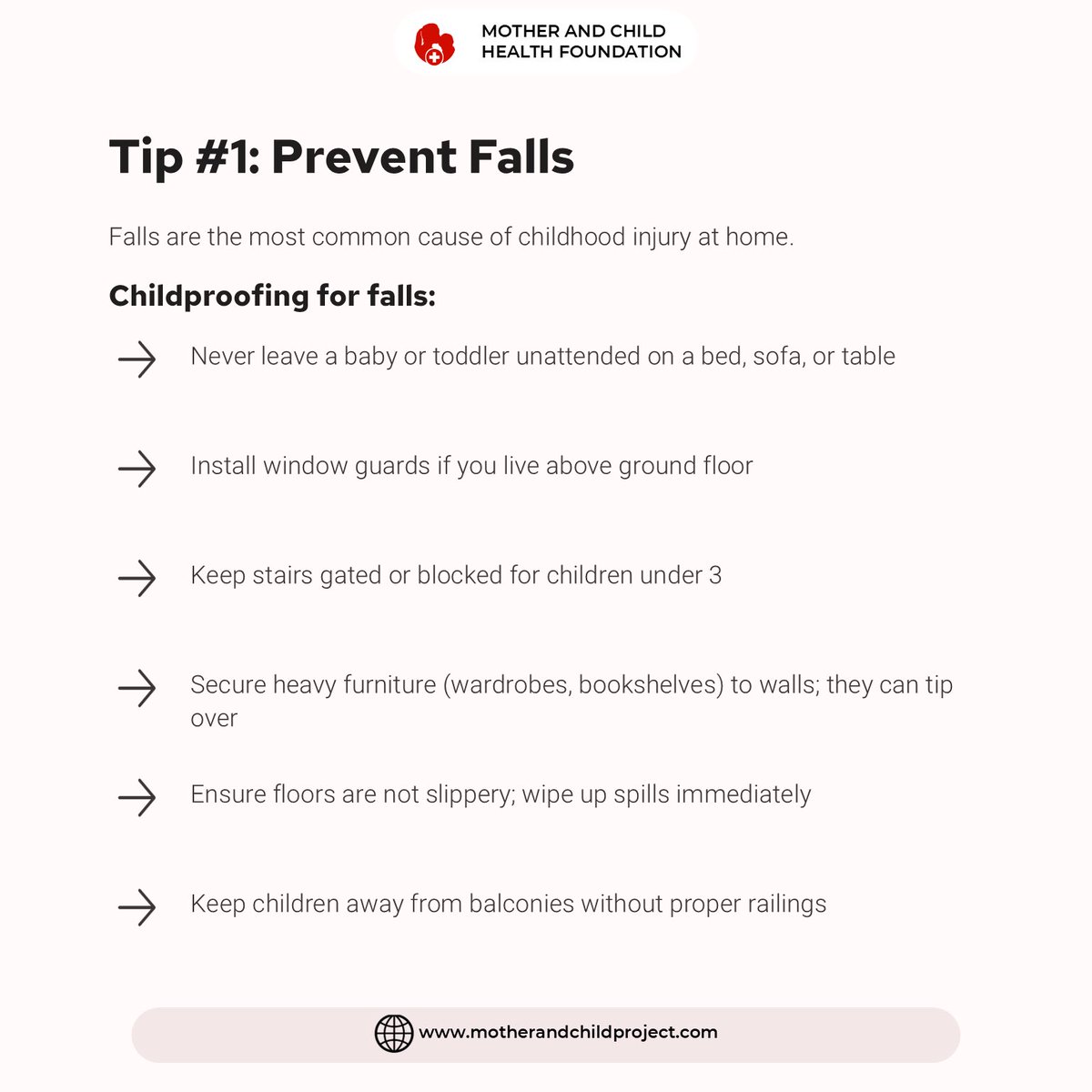 MCHProject's tweet photo. Most childhood accidents happen at home. 
Not on the road. Not at school. At home, in the spaces where we should feel safest.
The good news? Over 90% of them are preventable.
Here are 6 practical safety tips every Nigerian parent needs 👆 (full breakdown in carousel): https://t.co/czh02hgvwE
