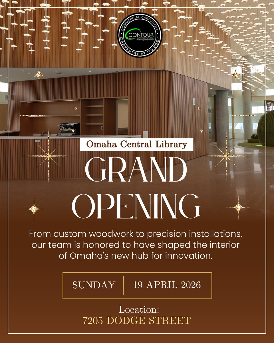 The wait is almost over, Omaha!🎊

The new <a href="/OmahaLibrary/">Omaha Public Library</a> Central Library opens this weekend! Contour Construction is honored to be the carpentry partner for this 102k sq ft landmark. We poured our hearts into every door and finish. See you at the library👋
contour-construct.com